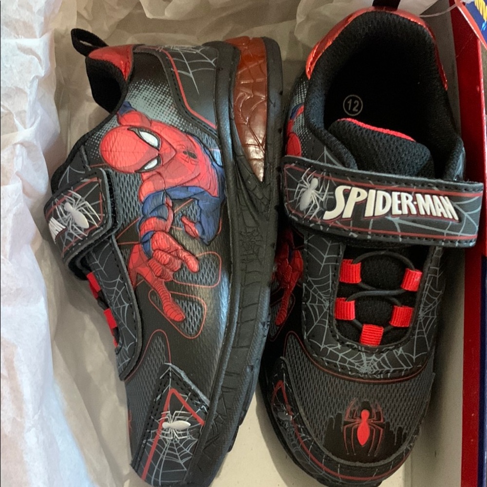 🐾 Size 12 Spiderman Black and Red Sneakers with Velcro Strap